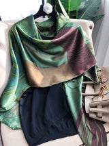 BYSIFA| Marke Grüner Schal aus reiner Seide für Damen, Foulard, Frühling/Herbst, 100 % Maulbeerseide, Schals, Herbst/Winter, lange Schals, Hijabs