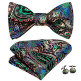 Hi-Tie Ensemble nœud papillon en soie pour homme, mouchoir et boutons de manchette, bleu, rouge, or, noir, blanc, jacquard, nœud papillon, mariage, affaires