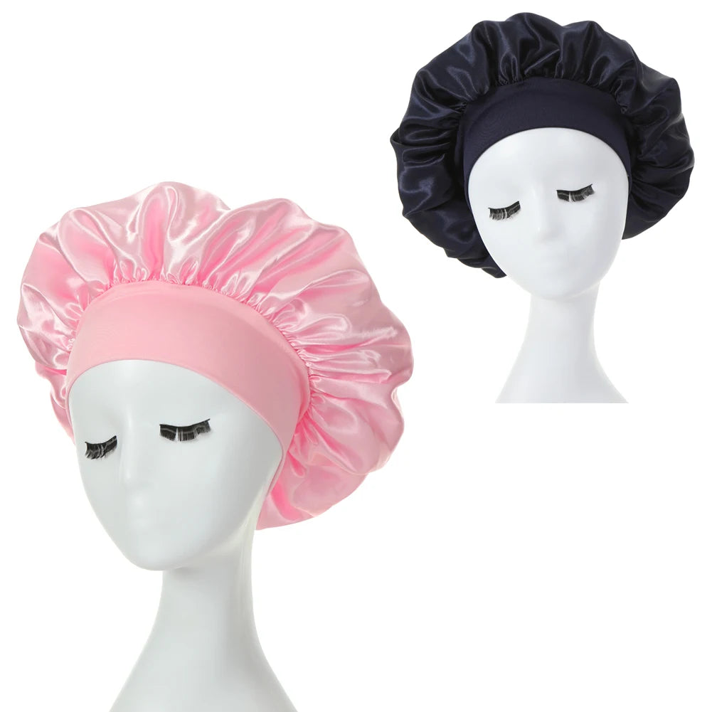 Lot de 2 bonnets en satin à larges bords en imitation soie pour femme, couvre-chefs à bande élastique