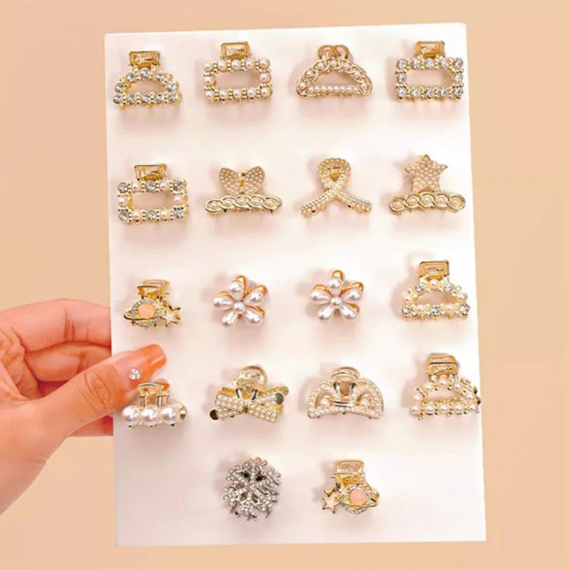 Lot de 6, 8 ou 10 petites pinces à cheveux géométriques en métal avec perles et strass pour femmes et filles