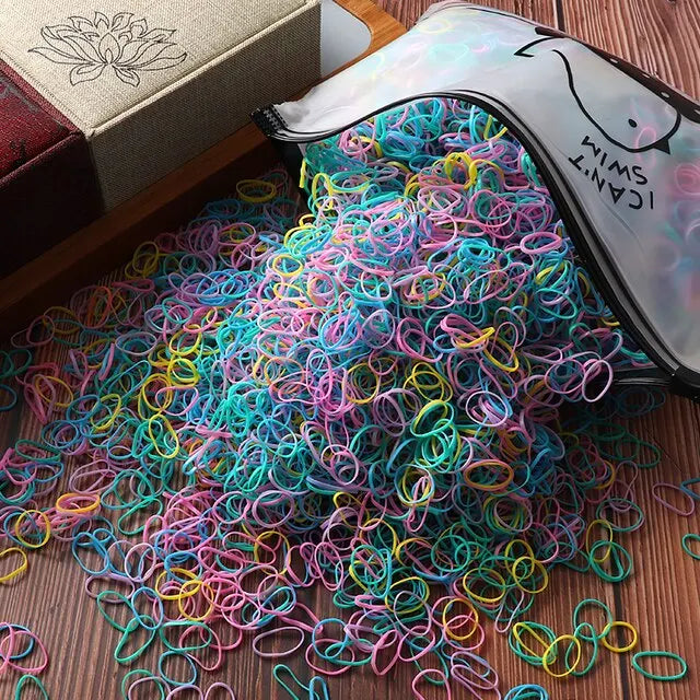 Lot de 1 000 élastiques à cheveux en nylon pour filles, accessoires pour cheveux, queue de cheval, ornements pour enfants
