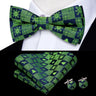 Hi-Tie Nœuds papillon verts de Noël pour hommes Cravate papillon en soie Ensemble de boutons de manchette et mouchoirs pour fête de mariage Nœud papillon uni à carreaux cachemire