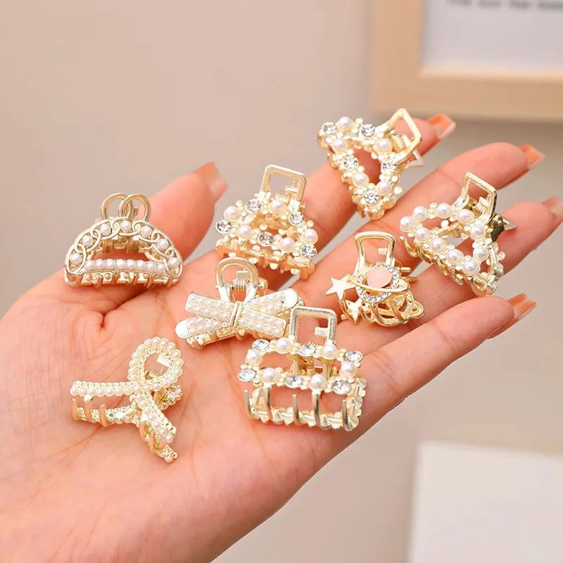 Lot de 6, 8 ou 10 petites pinces à cheveux géométriques en métal avec perles et strass pour femmes et filles