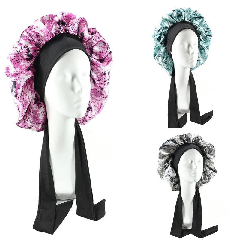 Women Big Size  Satin Cap for Sleeping Hat Night Sleep Cap Hair Care Silk Bonet Stain Hair Cap for Women Curly Springy Hair