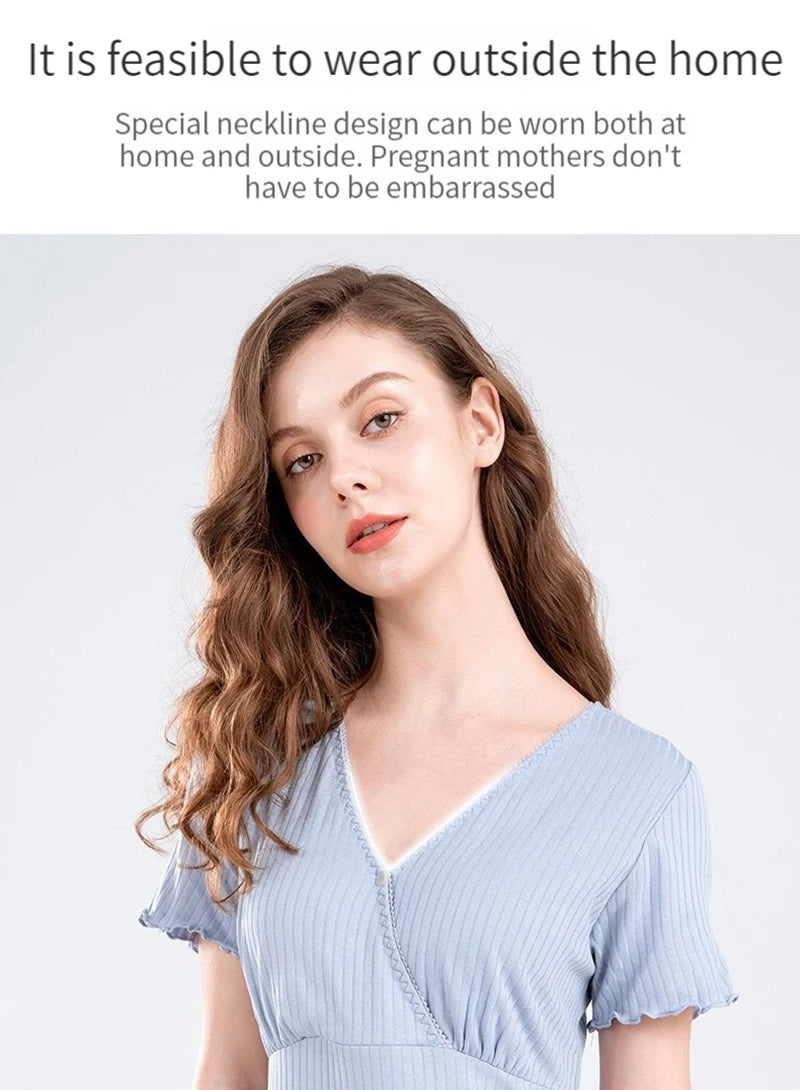 Modal Maternity Clothes Breastfeeding Nightgowns Nursing Sleepwear Hospital Loose Fitting Breast Feeding Pajamas Pregnancy Dress