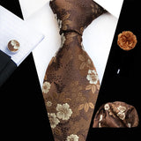 Ensemble de cravates en soie rose floral pour hommes, ensemble de cravates de fête de mariage, mouchoir, broche, boutons de manchette, accessoires pour hommes de haute qualité Gravata