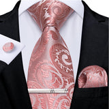 Ensemble cravate homme en soie à rayures roses, motif floral, motif cachemire uni, 8 cm, mouchoir, boutons de manchette, accessoires de mariage, de bal, cravate