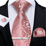 Ensemble cravate homme en soie à rayures roses, motif floral, motif cachemire uni, 8 cm, mouchoir, boutons de manchette, accessoires de mariage, de bal, cravate