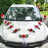 YOMDID DIY Artificial Flower Wedding Car Bridal Car Decoration Door Handle Ribbons Silk Corner Flower Galand With Tulle Set