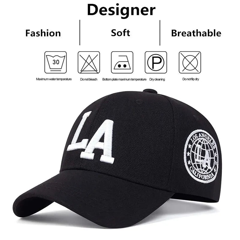 Casquette de baseball unisexe avec lettres brodées LA, ajustable, décontractée, pour le printemps et l'automne, pour l'extérieur, avec protection solaire