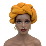 Exaggerated Big Braid Head Band African Raw Silk Turban Cap for Women Nigeria Wedding Party Headpiece Female Headband