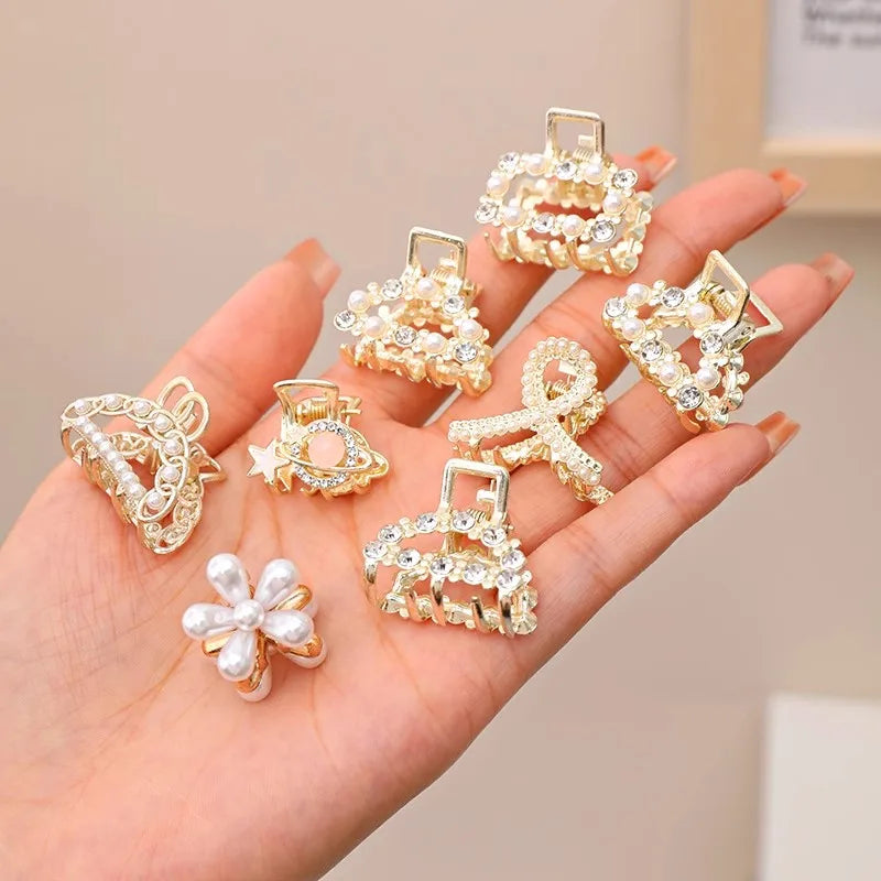 Lot de 6, 8 ou 10 petites pinces à cheveux géométriques en métal avec perles et strass pour femmes et filles