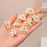 Lot de 6, 8 ou 10 petites pinces à cheveux géométriques en métal avec perles et strass pour femmes et filles