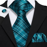 Barry.Wang Ensemble cravate et mouchoir en soie à carreaux pour homme, motif jacquard, idéal pour un mariage, un marié ou une équipe