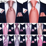 Hi-Tie Cravate de mariage en soie pour homme, motif cachemire, couleur unie, rose, corail, design tendance, qualité, mouchoir, bouton de manchette, fête d'affaires
