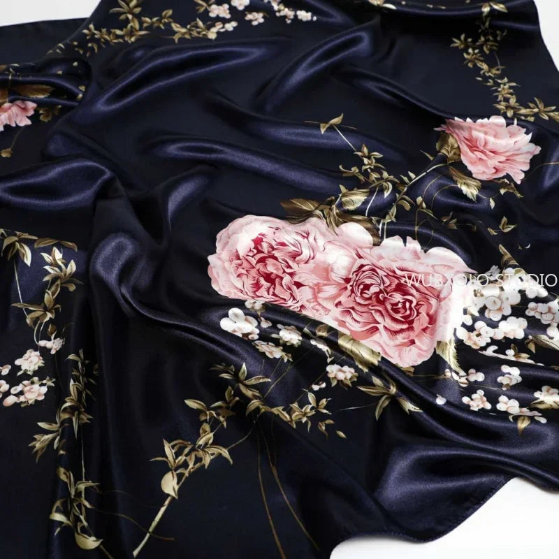 Châles carrés et écharpes à imprimé floral pour femmes, 90 x 90 cm, en satin de soie, bandanas pour la tête