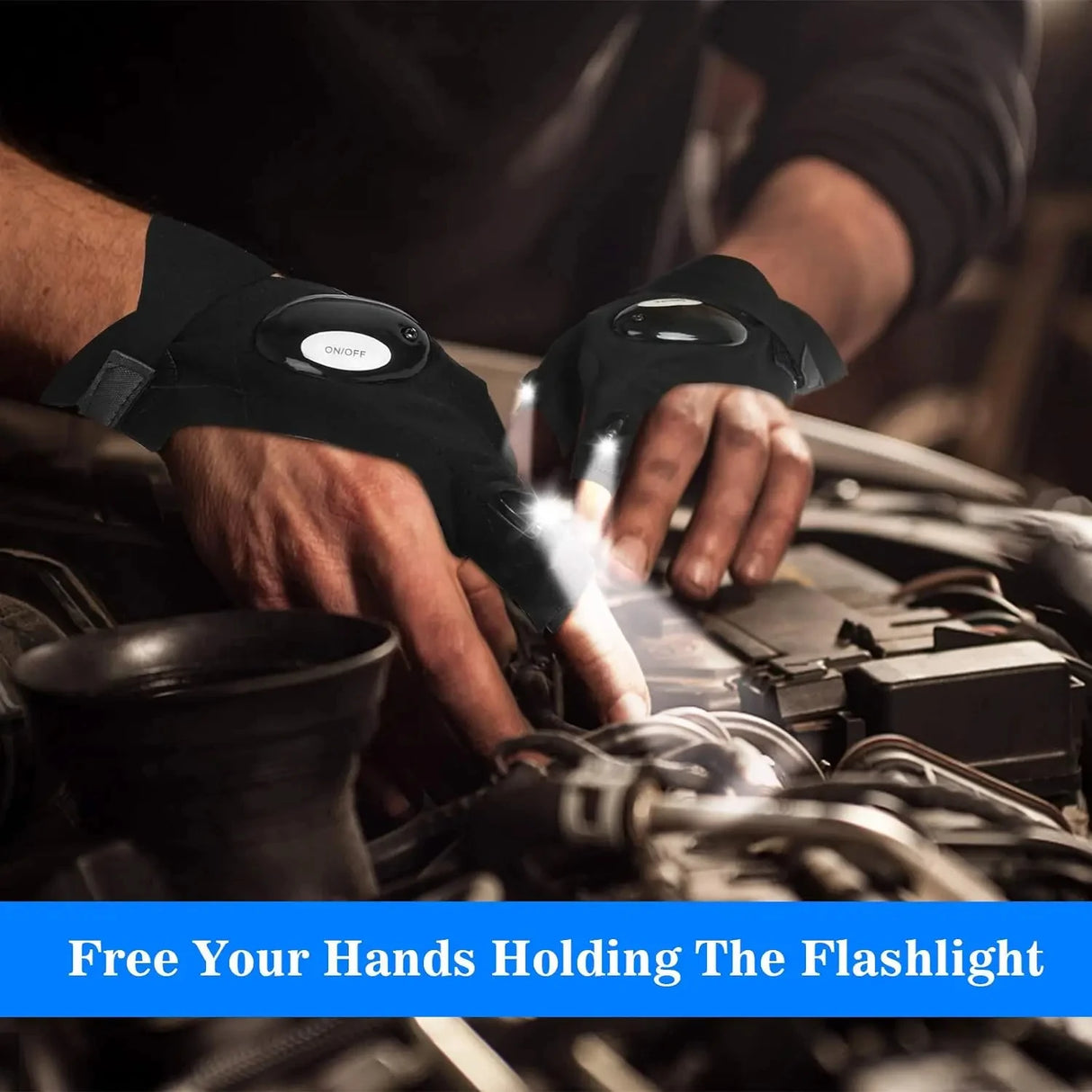 Guantes de caza al aire libre con iluminación luminosa de medio dedo y luces para conducción nocturna, mantenimiento de vehículos de caza, guantes de iluminación