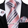 Ensemble cravate homme en soie à rayures roses, motif floral, motif cachemire uni, 8 cm, mouchoir, boutons de manchette, accessoires de mariage, de bal, cravate