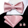 Hi-Tie Ensemble nœud papillon en soie pour homme, mouchoir et boutons de manchette, bleu, rouge, or, noir, blanc, jacquard, nœud papillon, mariage, affaires