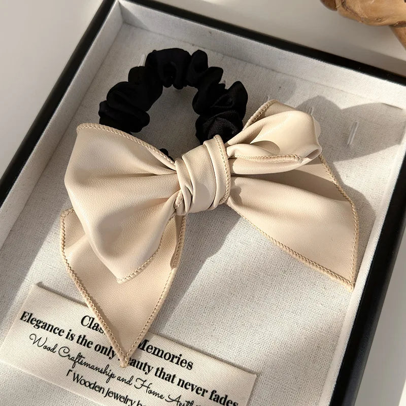 Leather Bow Elastic Hair Bands Fashion Hair Accessories Elastic Headband Scrunchies Ponytail Holder Rubber Bands Hair Rope Ties