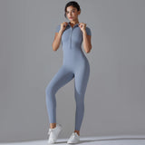 Yoga Set Women's Jumpsuits One-Piece Suit Zipper Short Sleeve Gym Push Up Workout Clothes Fitness Bodysuit Sportswear Tracksuit