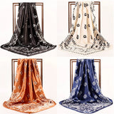 Foulard carré en soie à imprimé cachemire, 90 x 90 cm, bandana, satin, fleurs de cajou