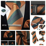 Classic 100% Silk Men's Ties In Gift box 8cm Plaid Dot Striped Business Necktie Handkerchief Cufflinks Wedding Party Tie Set