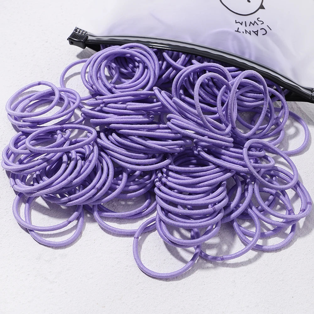 Lot de 50 bandeaux élastiques en caoutchouc pour cheveux, style macaron, très élastiques, durables, pour queue de cheval haute, pour femmes et enfants