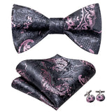 Hi-Tie Ensemble nœud papillon en soie pour homme, mouchoir et boutons de manchette, bleu, rouge, or, noir, blanc, jacquard, nœud papillon, mariage, affaires
