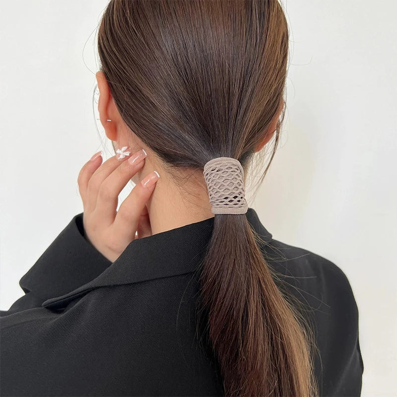 6Pcs/Set High Elastic Mesh Towel Hair Loop Hair Ties Seamless Rubber Bands Hollow Fishnet Hair Ring For Tying Hair Rope Headwear