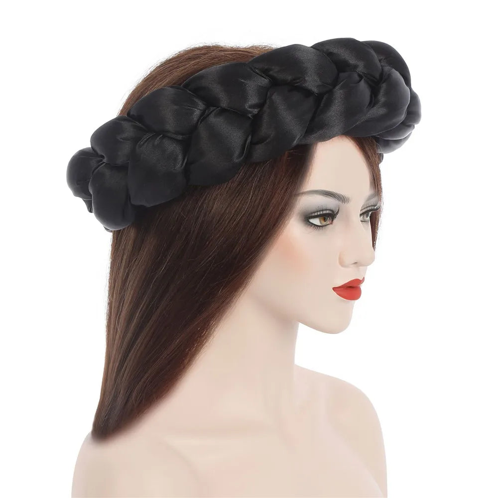Exaggerated Big Braid Head Band African Raw Silk Turban Cap for Women Lady Nigeria Wedding Party Headpiece Female Headband Mujer