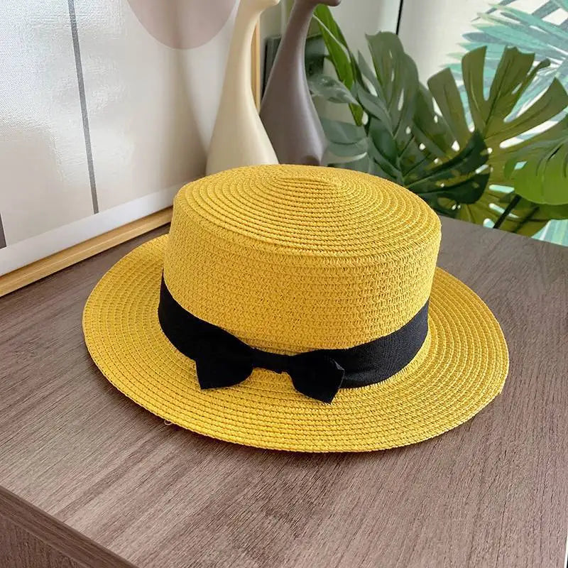 Chapeau de paille pour femme, chapeau de paille à dessus plat, vacances, shopping, plage, chapeaux pour femmes, chapeaux pour filles, église, courtoisie, Panama, chapeau de soleil