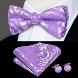 Hi-Tie Marque Soie Pré-noué Homme Nœud Papillon Mouchoir Boutons de Manchette Ensemble Nœud Papillon pour Homme Jacquard Solide Cachemire Floral Mariage Cadeau d'Affaires