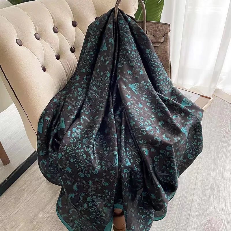 180X90CM Satin-Schals Herbst-Farbendruck-Bandana im koreanischen Stil Staubdichte Seidenschals Beliebtes Sonnenschutz-Strandtuch-Foulard