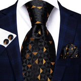 Cravate élégante pour homme, motif cachemire, rayures noires et dorées, en soie, pour mariage, mouchoir, boutons de manchette, pour entreprise, fête, livraison directe