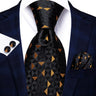 Cravate élégante pour homme, motif cachemire, rayures noires et dorées, en soie, pour mariage, mouchoir, boutons de manchette, pour entreprise, fête, livraison directe