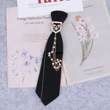 Cravate en ruban noir faite à la main, bijoux en strass cristal, chemises blanches pour hommes, étudiantes, garçons, col, cravates, uniformes, femmes