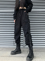 Pantalon cargo de jogging hip-hop tendance pour femmes et hommes, sarouel multi-poches avec rubans, survêtement streetwear décontracté pour hommes, tailles S à 4XL