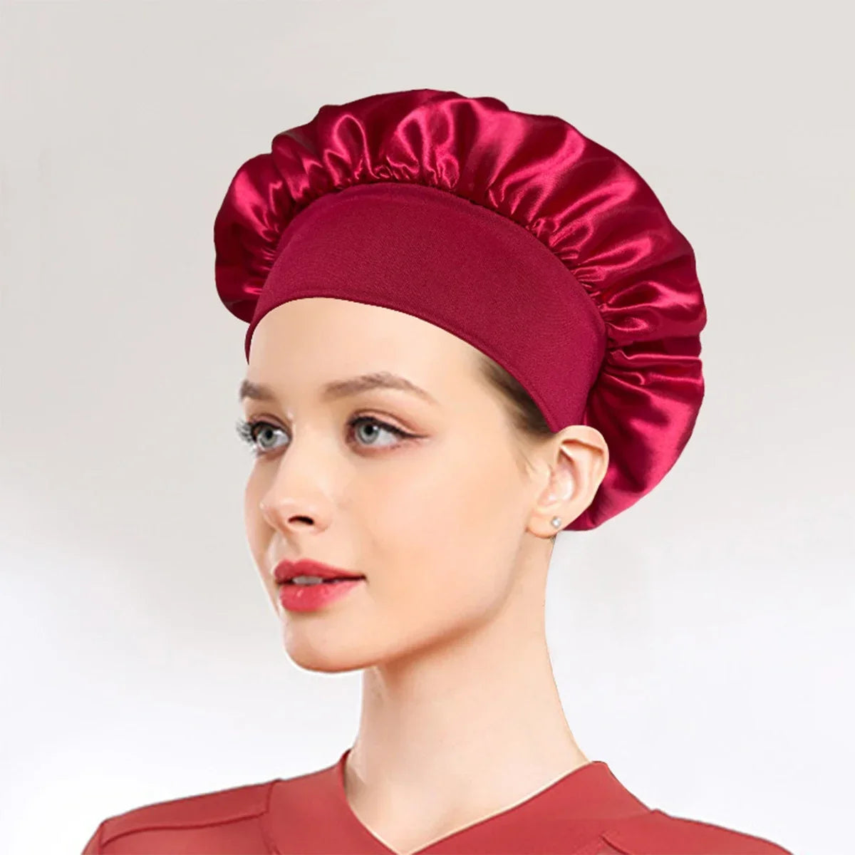 New Women's Satin Solid Sleeping Hat Night Sleep Hair Care Bonnet Nightcap Silky Shower Caps Comfortable Flower Band Unisex Cap