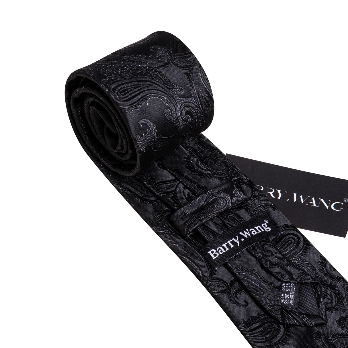Cravates en soie noire pour hommes, classiques, solides, tissées de haute qualité, avec pochette et boutons de manchette, pour soirées formelles, design Barry.Wang