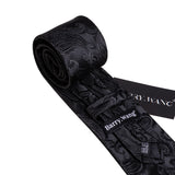 Cravates en soie noire pour hommes, classiques, solides, tissées de haute qualité, avec pochette et boutons de manchette, pour soirées formelles, design Barry.Wang