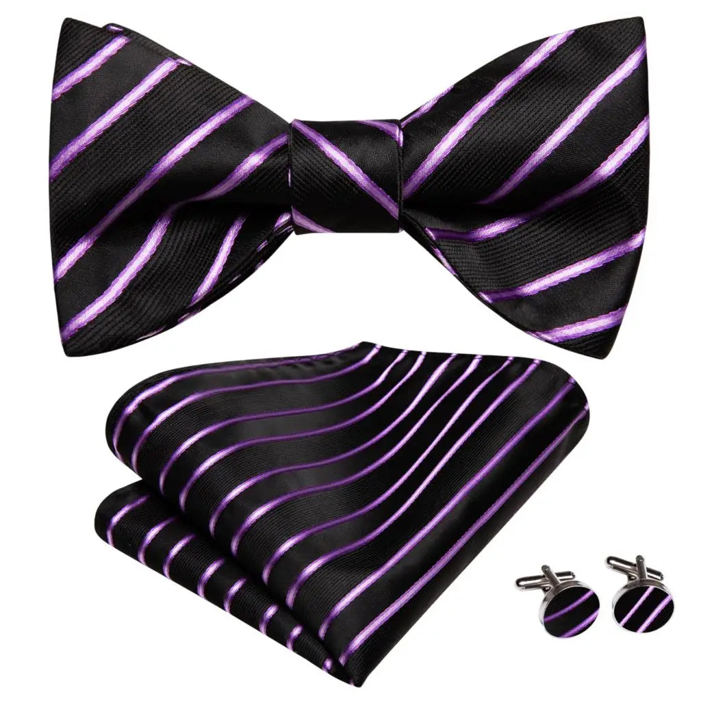 Hi-Tie Ensemble nœud papillon en soie pour homme, mouchoir et boutons de manchette, bleu, rouge, or, noir, blanc, jacquard, nœud papillon, mariage, affaires