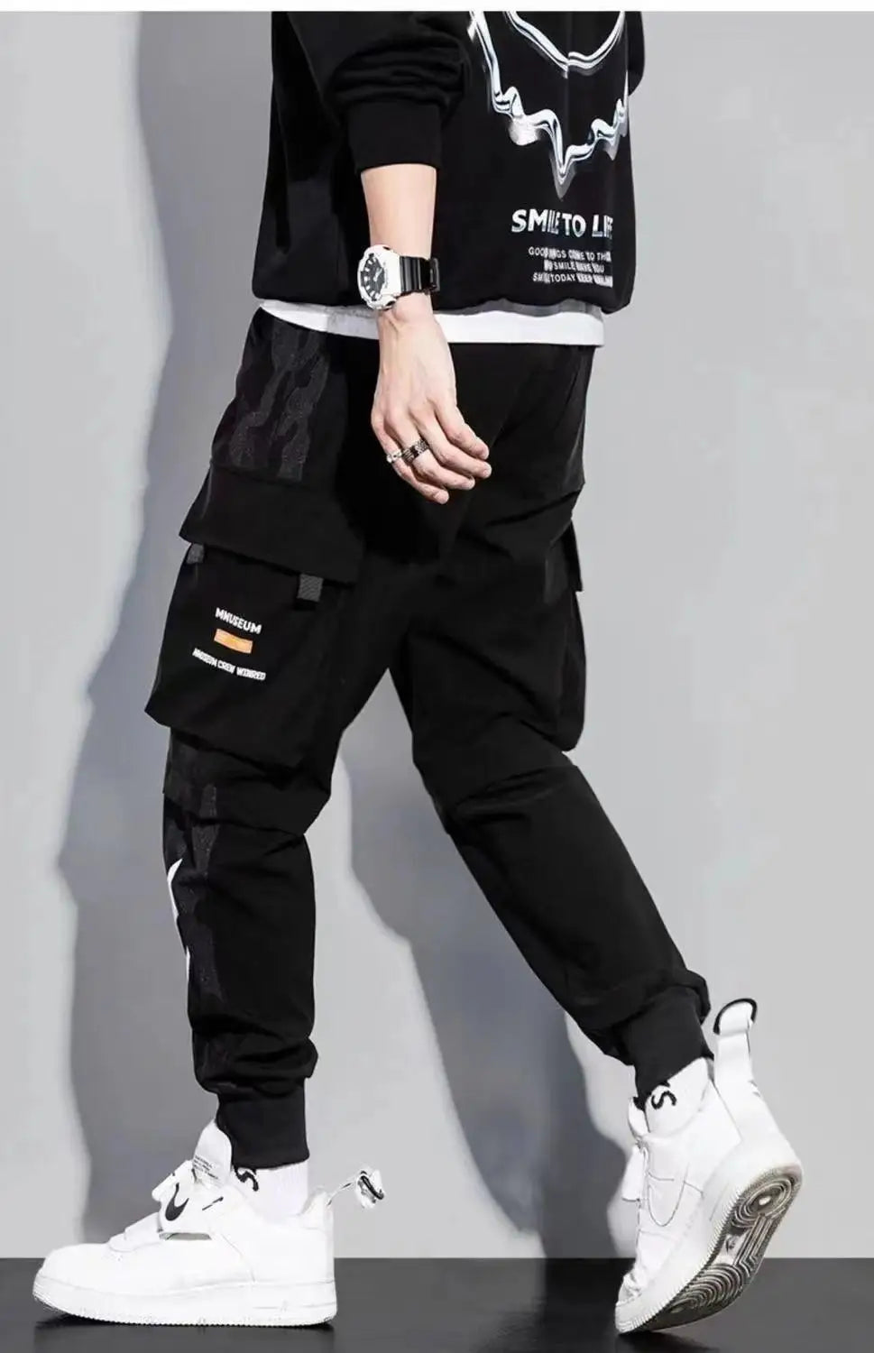 Pantalon cargo classique décontracté pour homme, style streetwear, avec rubans, style jogging, coupe slim, multi-poches, pour femme, J5