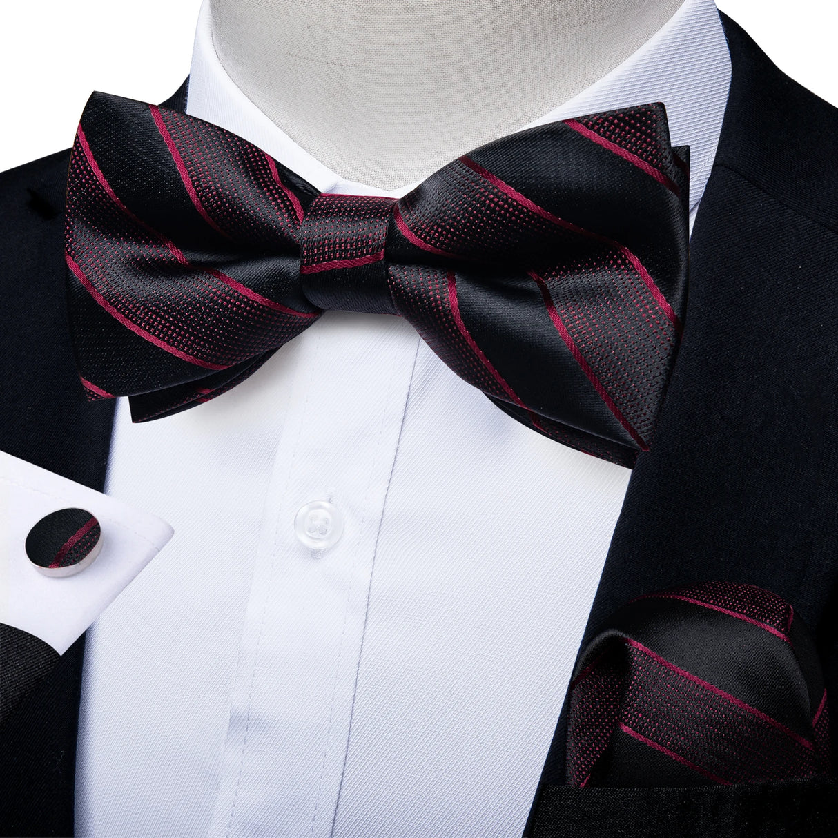 Classic Black Men Bow Ties 100% Silk Bowties Butterfly Pocket Square Cufflinks Set Suit Paisley Gold Pre-Tied Bow Tie DiBanGu