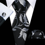 Cravates en soie noire pour hommes, classiques, solides, tissées de haute qualité, avec pochette et boutons de manchette, pour soirées formelles, design Barry.Wang