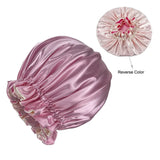 Bonnet de nuit double épaisseur en satin soyeux pour femme, grand bonnet réversible doublé de satin, couvre-chef pour la nuit, accessoires pour cheveux