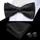 Hi-Tie Nœud papillon rayé noir et rouge pour homme, mouchoir, boutons de manchette, en soie pré-nouée, pour soirée d'affaires masculine, vente en gros