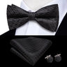 Hi-Tie Nœud papillon rayé noir et rouge pour homme, mouchoir, boutons de manchette, en soie pré-nouée, pour soirée d'affaires masculine, vente en gros