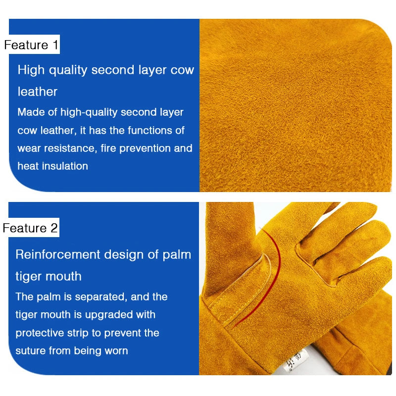 Labor Protection Cowhide Gloves Double-layer Yellow Safety Welding Wear-resistant Gloves Personal Protective Equipment