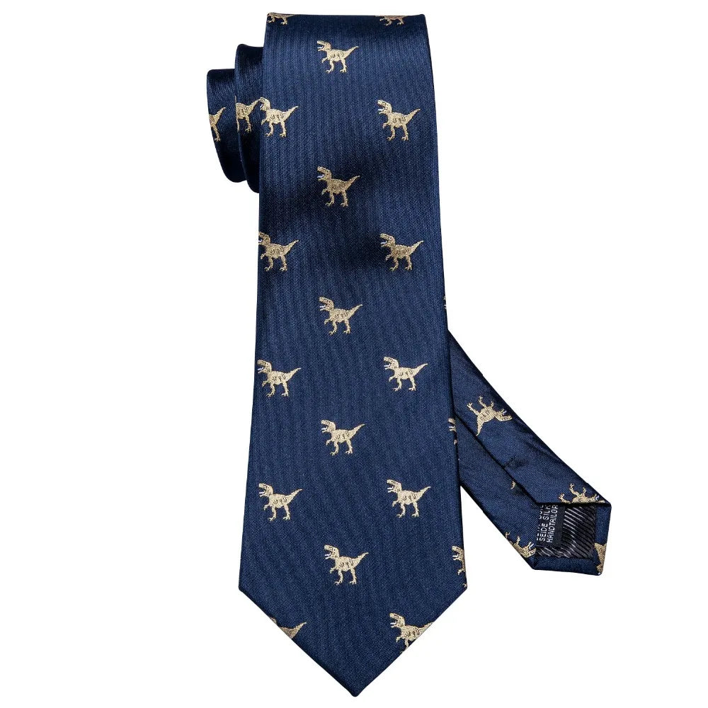 Ensemble de cravates pour homme, motif dinosaure, bleu marine et doré, 8,5 cm, en soie, idéal pour un mariage, FA-5191